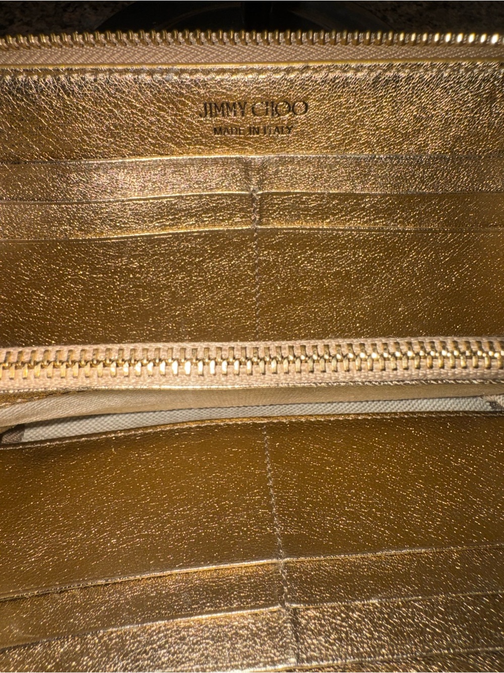 Jimmy Choo Metallic Gold “CHOO” Zip long wallet Wallet - Picture 3 of 6